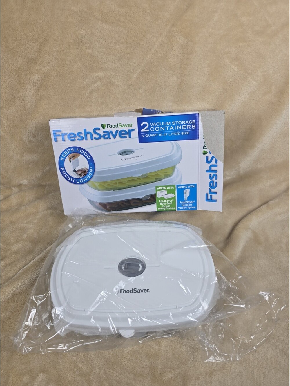 Food Saver Fresh Saver 2 Pk Vacuum Storage Containers 1/2 Quart Size New Sealed!